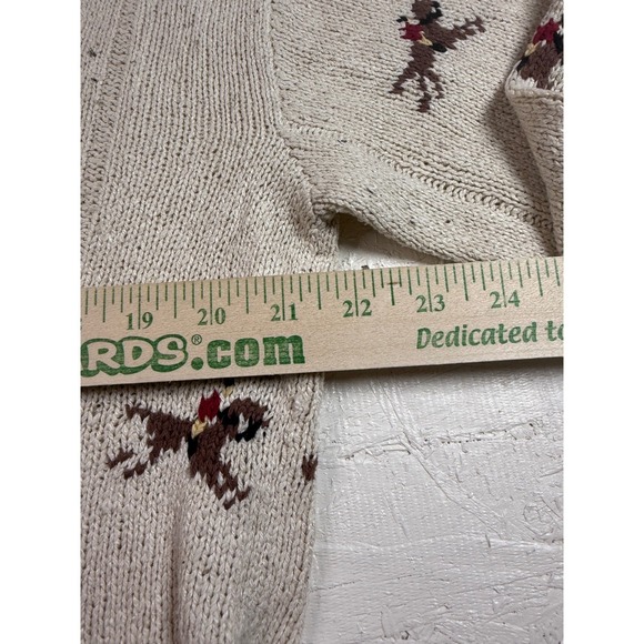 Rare VTG Polo Ralph Lauren Sz MHorses Jockey‎ Hand Knit Beige V Neck Silk Cotton - Picture 6 of 8
